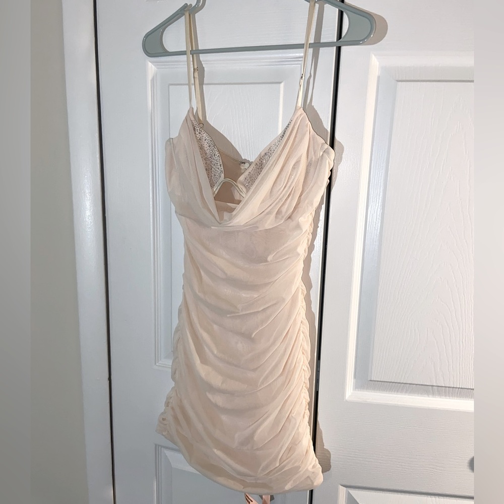 Oh POLLY | White Mini Dress W Rhinestone Bra